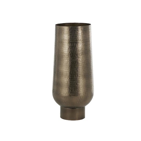23.5" Brass Aluminum Metal Geometric Textured Wide Floor Vase with Elevated Base